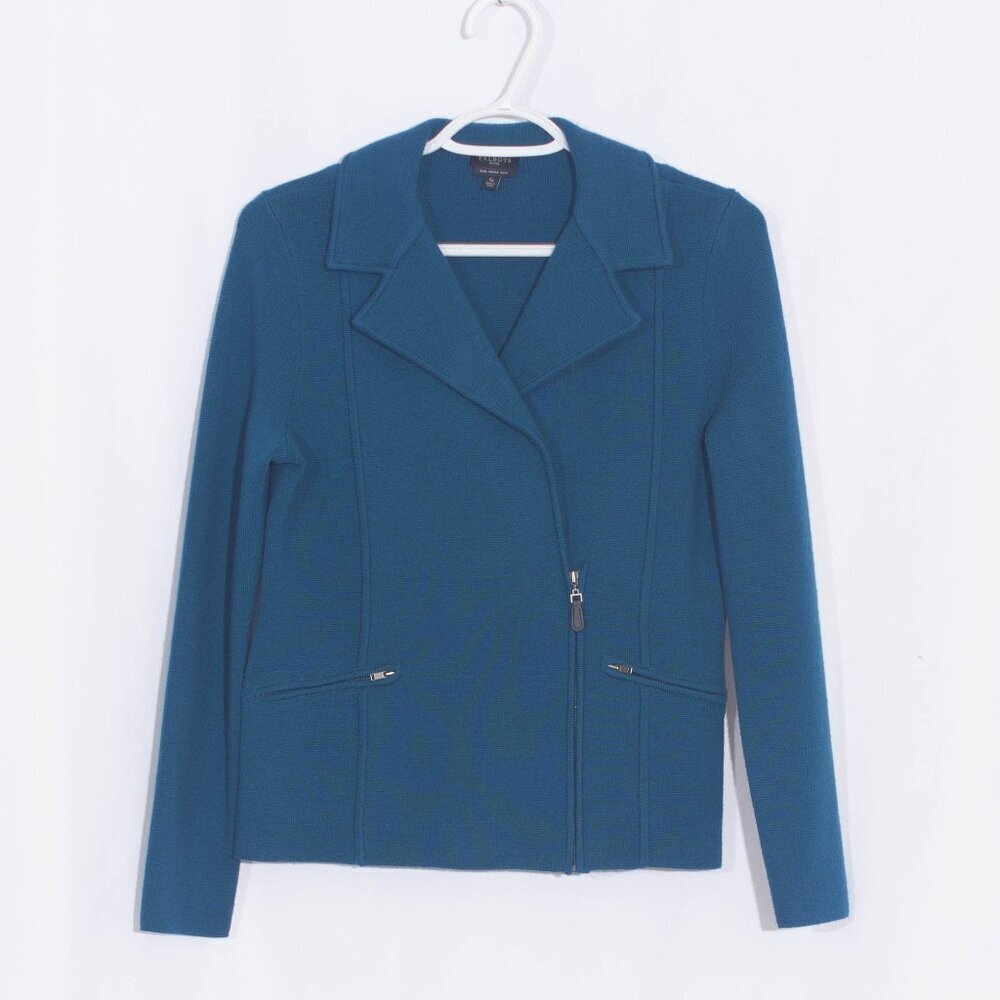 TALBOTS Petite Pure Merino Wool Zip Up Moto Jacket Size SP